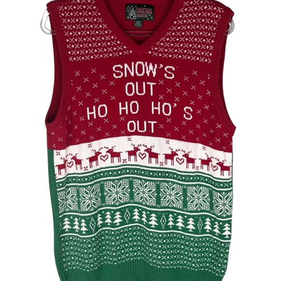 Ugly Christmas Sweater Vest Snow's Out Ho Ho Ho's Out Large L - Picture 4 of 10